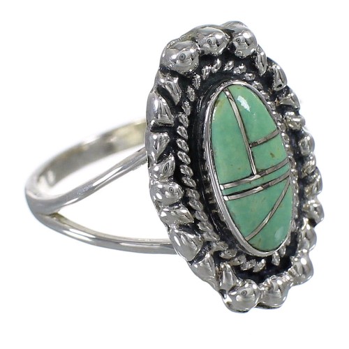 Turquoise Inlay Sterling Silver Jewelry Southwestern Ring Size 8-1/2 AX88274