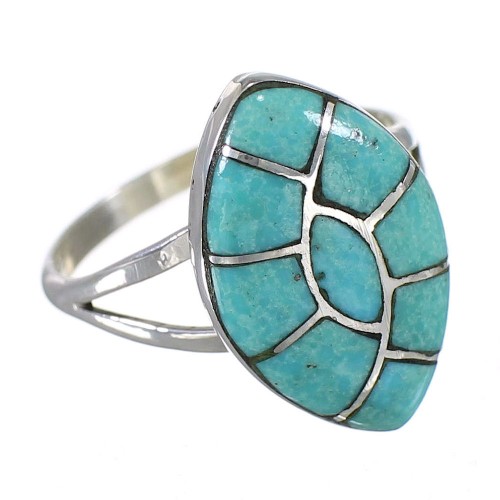 Southwestern Jewelry Turquoise Inlay Sterling Silver Ring Size 7-1/4 AX88353