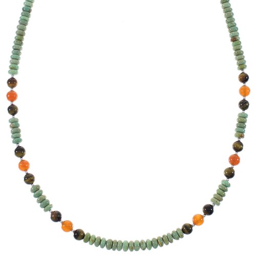 Native American Multicolor And Sterling Silver Bead Necklace RX85910