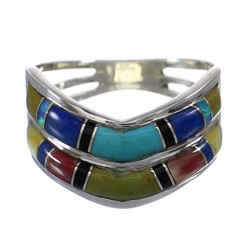 Multicolor Inlay Authentic Sterling Silver Ring Size 8 RX86072