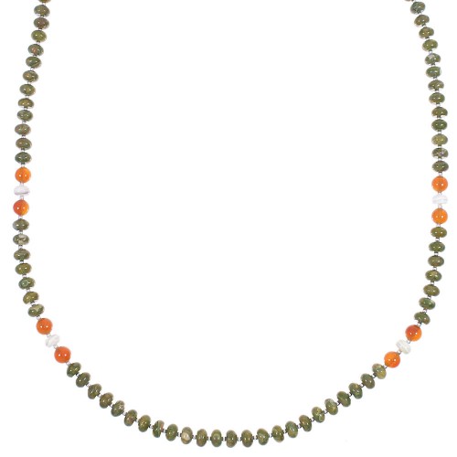 Multicolor Silver American Indian Navajo Bead Necklace AX88890