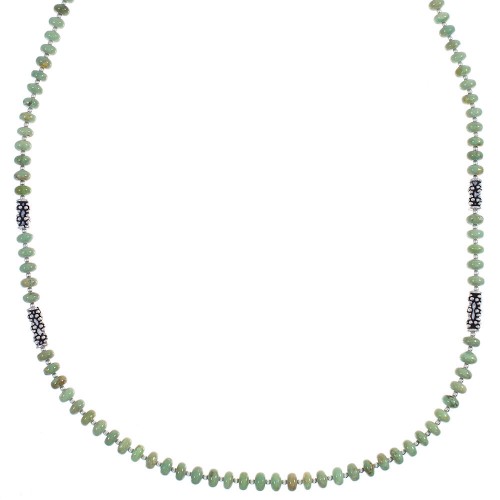 Kingman Turquoise Silver Navajo Indian Bead Necklace YX89213