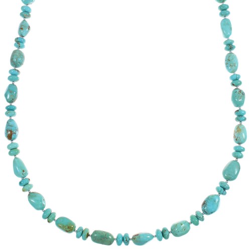 Kingman Turquoise Genuine Sterling Silver Navajo Bead Necklace RX88950