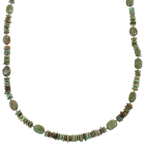 American Indian Sterling Silver Kingman Turquoise Bead Necklace RX89058