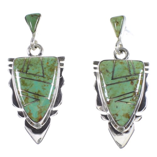 Sterling Silver Turquoise Inlay Southwest Arrowhead Post Dangle Earrings RX89357