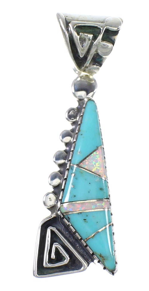 Genuine Sterling Silver Opal And Turquoise Water Wave Pendant RX89447