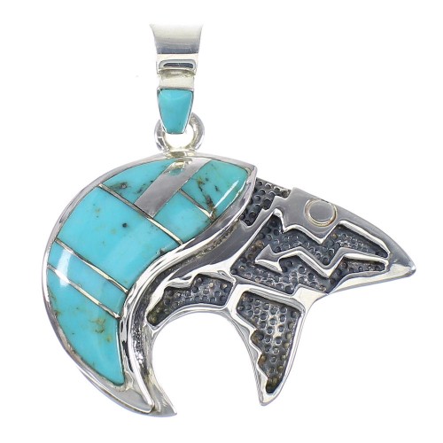 Southwest Turquoise Bear And Arrow Sterling Silver Pendant RX89451