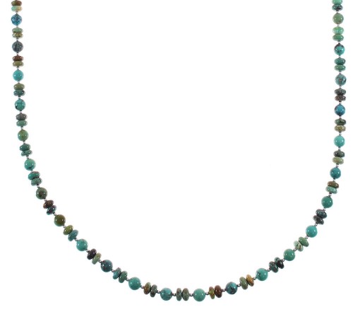 Turquoise Authentic Sterling Silver Navajo Native American Bead Necklace AX91342