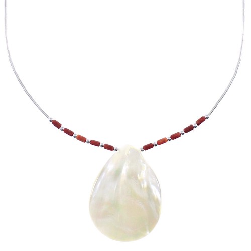 Liquid Sterling Silver Red Oyster Shell Mother Of Pearl Shell Necklace AX93737