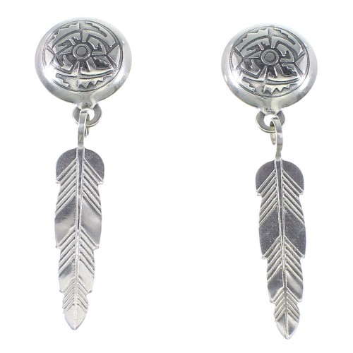 Southwestern Silver Feather Post Dangle Earrings YX93907