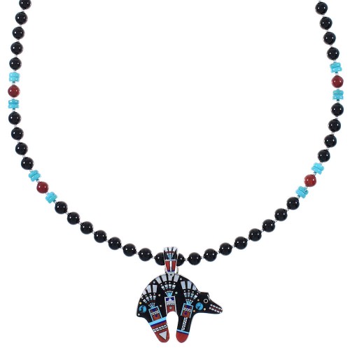 Multicolor Inlay Bear Sterling Silver Necklace Set AX93863