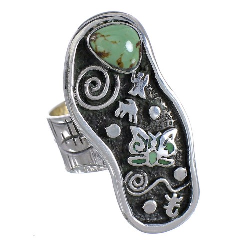 Southwest Jewelry Sterling Silver Turquoise Butterfly And Water Wave Ring Size 5-1/2 RX94067