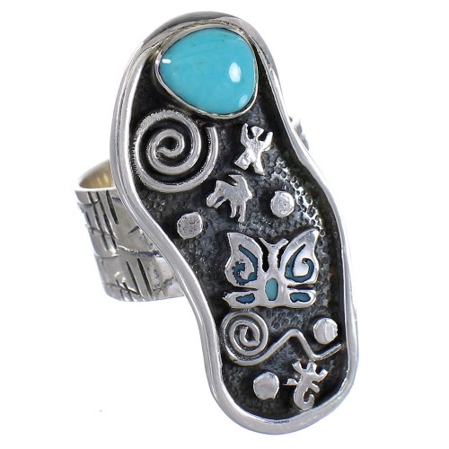 Sterling Silver Turquoise Water Wave Butterfly Jewelry Ring Size 6-1/4 RX94107