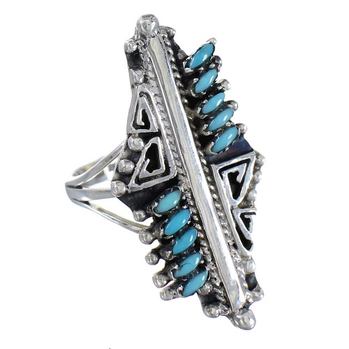 Southwest Turquoise Needlepoint Genuine Sterling Silver Water Wave Ring Size 4-1/2 RX94119