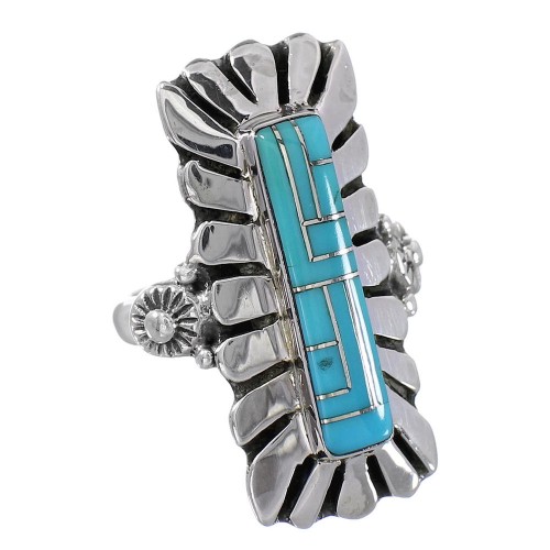 Southwestern Sterling Silver Turquoise Ring Size 4-1/2 AX94078