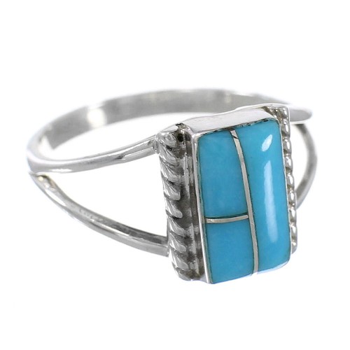 Authentic Sterling Silver Turquoise Inlay Ring Size 6-1/2 FX93721