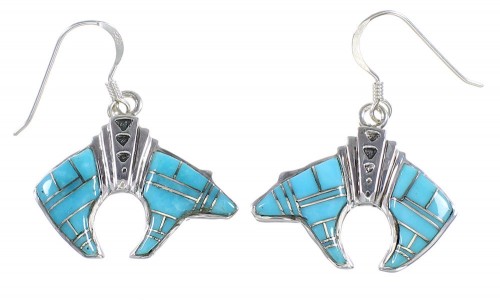 Turquoise Inlay Southwestern Bear Sterling Silver Earrings PX32364