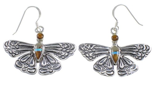 Southwest Multicolor Sterling Silver Butterfly Dangle Earrings DW73016