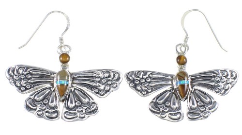 Southwestern Multicolor Sterling Silver Butterfly Earrings DW73017