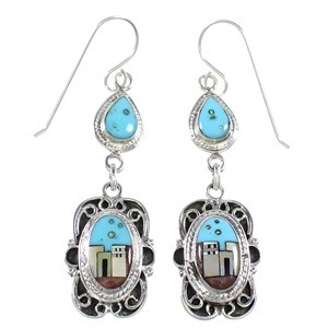 Multicolor Silver Native American Village Design Earrings YS67111