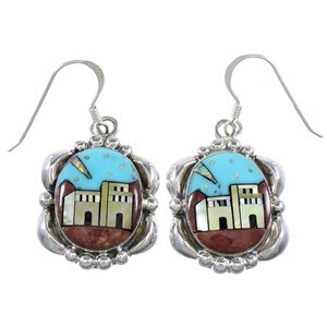 Multicolor Native American Design Sterling Silver Earrings YS67113