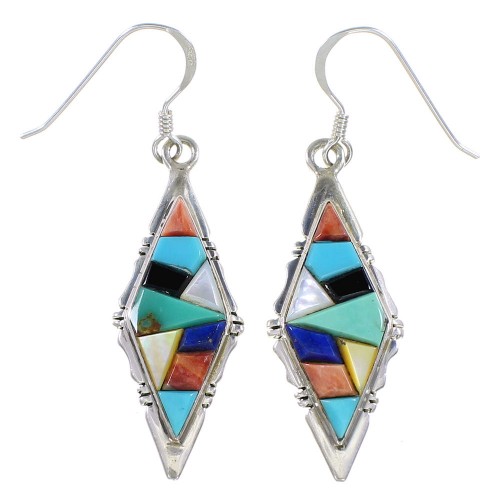 Multicolor Inlay And Sterling Silver Hook Earrings JW66608