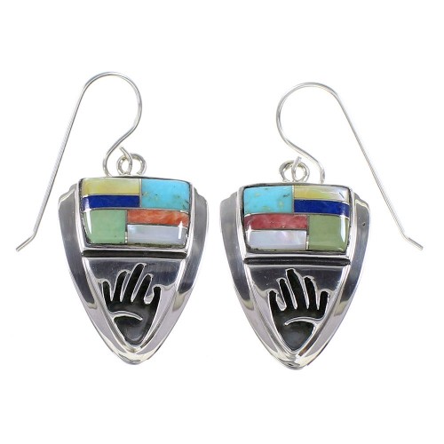 Southwestern Multicolor Silver Hand Hook Dangle Earrings YX71411