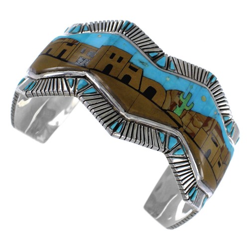 Native American Village Design Multicolor Cuff Bracelet MW75556