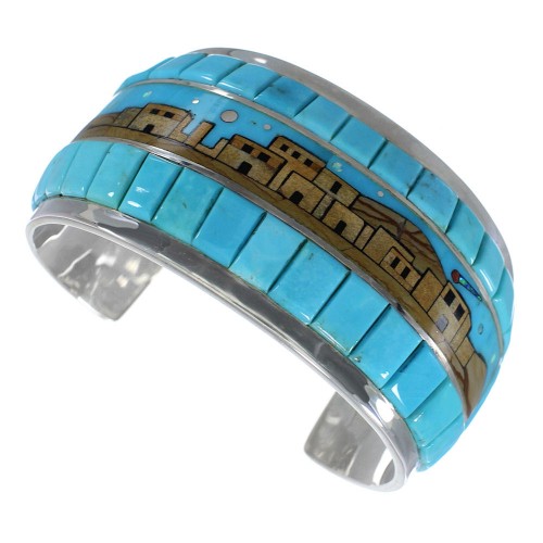 Native American Village Design Multicolor Silver Cuff Bracelet NX27232