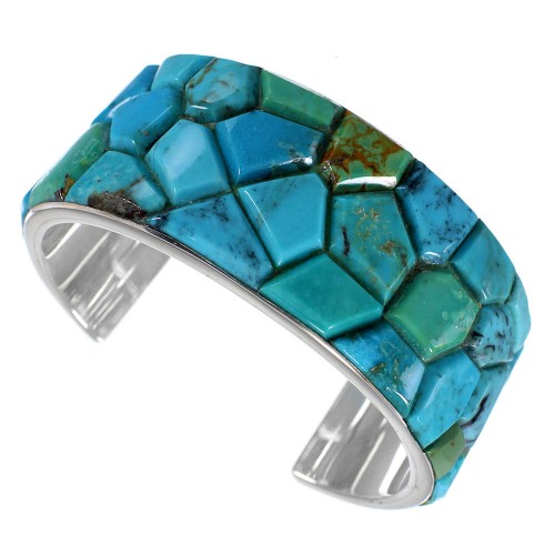 Sterling Silver Turquoise Inlay Southwest Cuff Bracelet FX27328