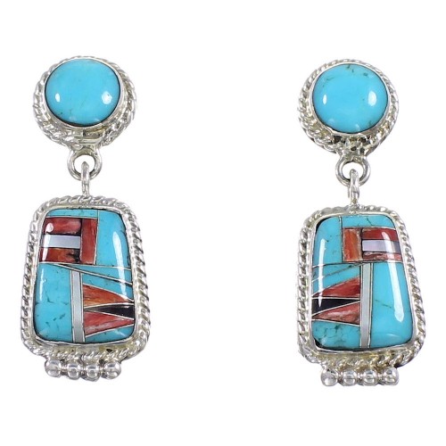 Multicolor Southwestern Sterling Silver Post Dangle Earrings PS63215