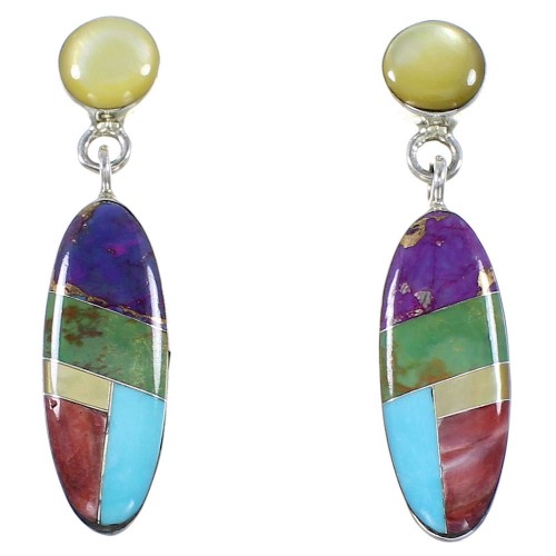 Multicolor Sterling Silver Post Dangle Southwest Earrings BW63062