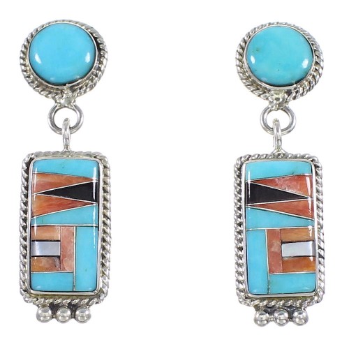 Southwestern Sterling Silver Multicolor Post Dangle Earrings PS63220