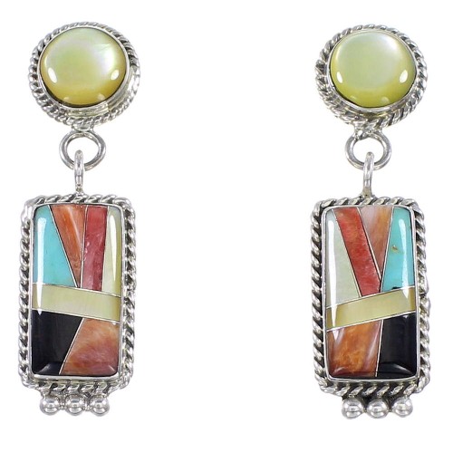 Southwestern Sterling Silver Multicolor Inlay Earrings PS63196