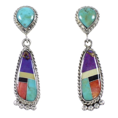 Southwest Multicolor Sterling Silver Post Dangle Earrings PS63054