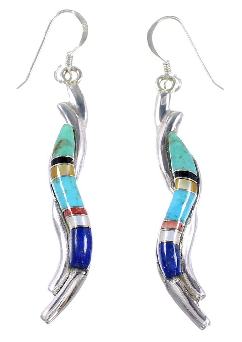 Southwest Multicolor Inlay Jewelry Silver Hook Dangle Earrings BW74819