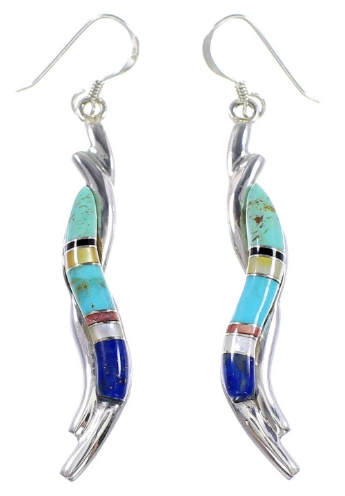 Multicolor Inlay Genuine Sterling Silver Hook Dangle Earrings BW74820