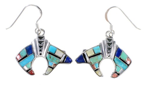 Silver Bear Multicolor Inlay Earrings GS74696