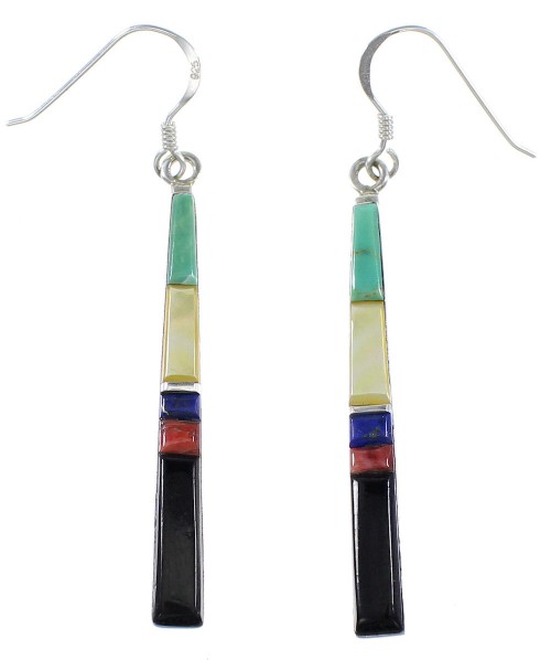 Southwestern Multicolor Inlay Hook Dangle Earrings BW76154