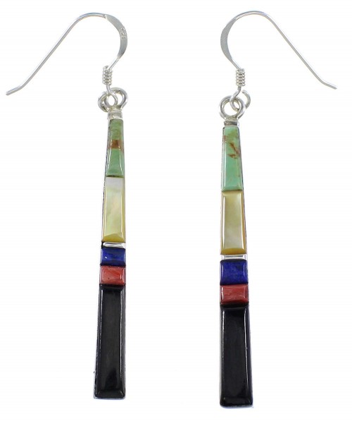 Genuine Sterling Silver Multicolor Inlay Hook Dangle Earrings BW76152 