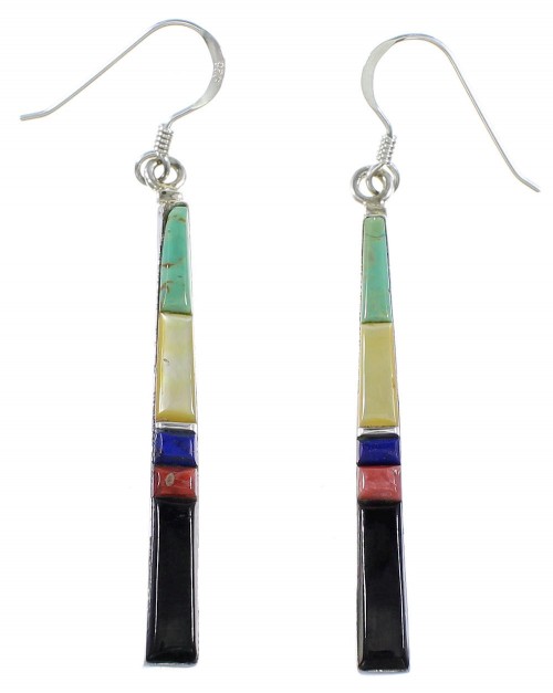 Multicolor Inlay Sterling Silver Hook Dangle Earrings Jewelry BW76149