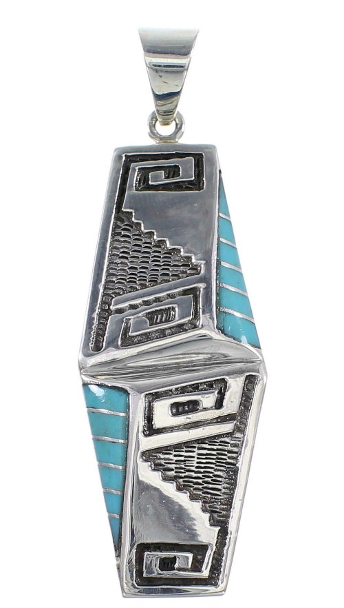 Turquoise Inlay Sterling Silver Southwest Pendant GS58539