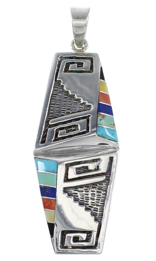 Multicolor Inlay Southwest Sterling Silver Pendant DW71715