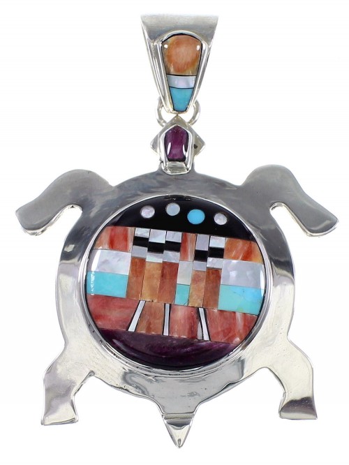 Multicolor Jewelry Native American Mesa Design Turtle Pendant MW77614