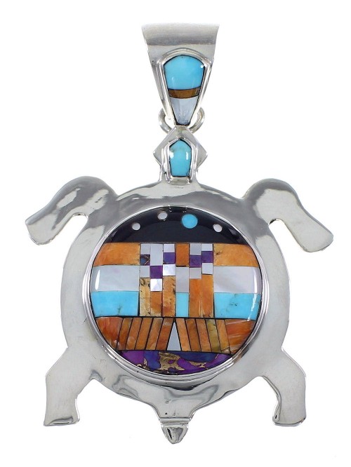 Turtle Multicolor Jewelry Native American Mesa Design Pendant MW77616