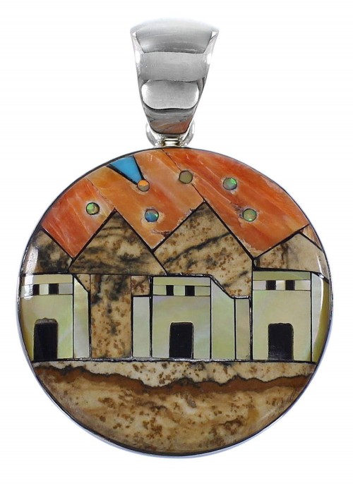 Multicolor Native American Pueblo Or Village Design Pendant YS62889