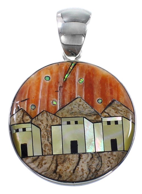 Multicolor Native American Pueblo Or Village Design Pendant YS62864