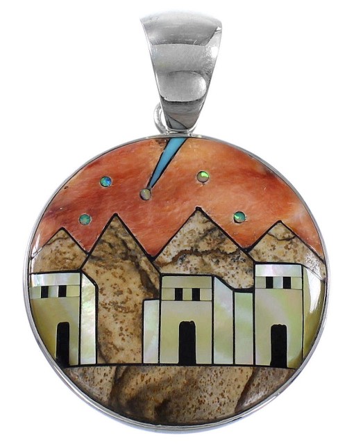 Multicolor Native American Pueblo Or Village Design Pendant YS62888