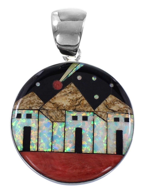 Native American Village Design Silver Multicolor Pendant YS62936