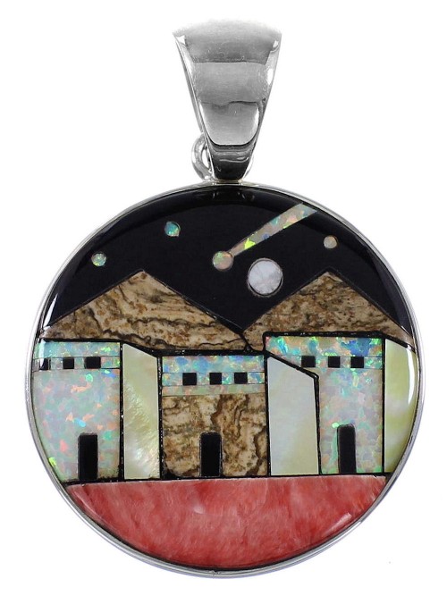 Native American Village Design Silver Multicolor Pendant YS62955